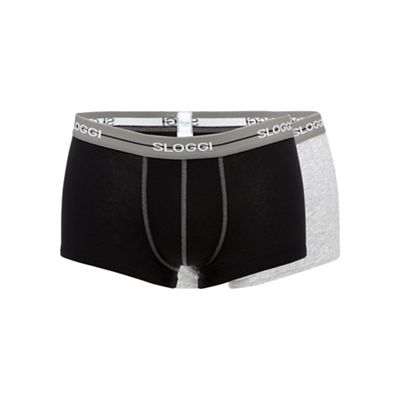 Pack of two black and grey cotton hipster trunks